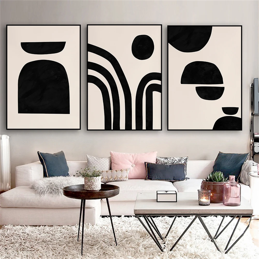 

Abstract Scandinavian Minimalist Art Print Modern Gallery Poster Abstract Geometric Black Art Canvas Painting Living Room Decor