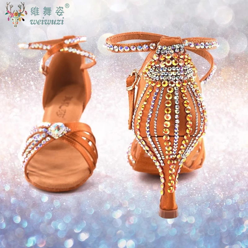 Latin Dance Shoes for Women Rumba Chacha Performance High Heel Diamond Shoes 33-41 Size Girl's Ballroom Waltz Competitoin Shoes