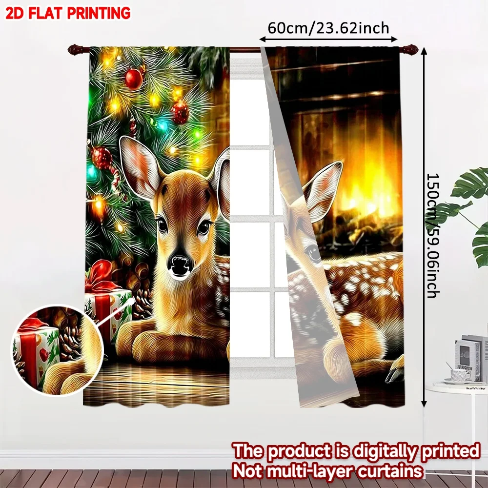 2D الطباعة المسطحة 2PCS عيد الميلاد الكلاسيكية الستائر الساخنة عيد الميلاد الغزلان الرقمية المطبوعة البوليستر الستائر حفلة عائلية لقضاء عطلة
