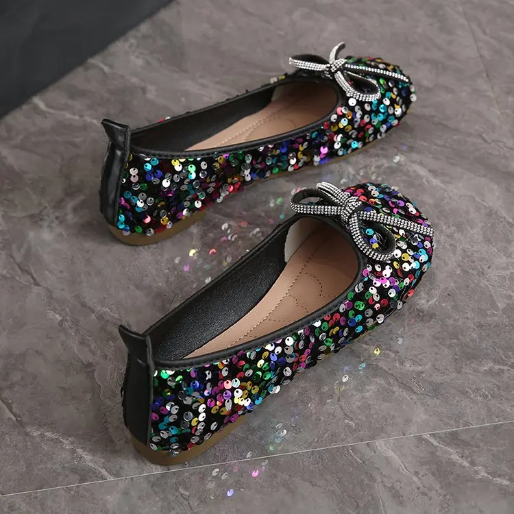 2026 Damen Glitzer-Ballerinas Lässige Gehschuhe Frühling Neu Runde Zehenkappe Schleife Modische Marken-Kleiderschuhe Zapatillas Mujer – Detail 4