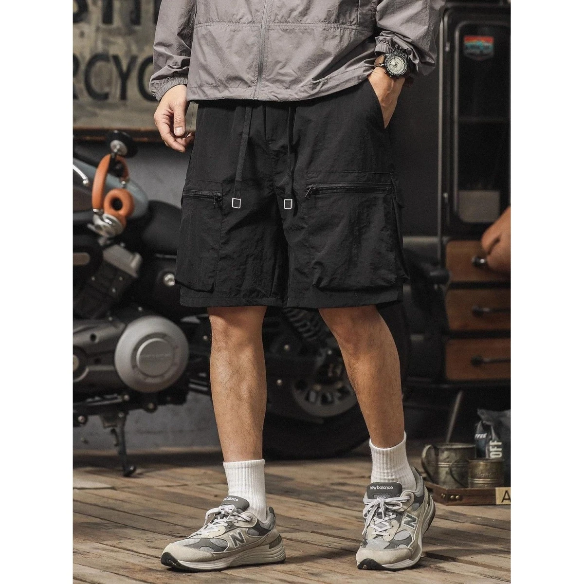 

Retro Japanese Sle Men's orts Casual Loose Straight Leg Thin Summer Workwear Multi-ket Spor Five-Quarter Length