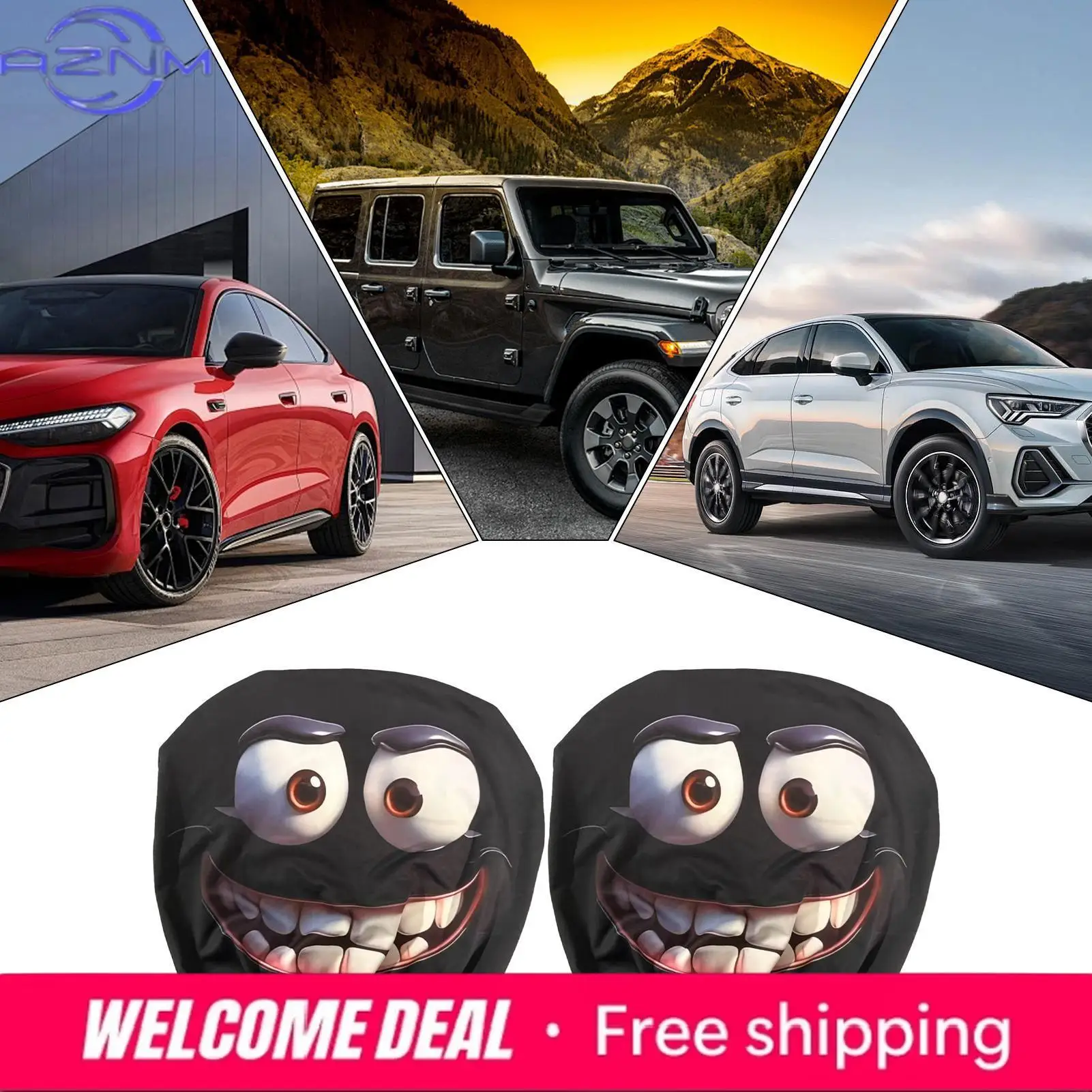 2pcs Smiley Face Printed Car Pillowcase Soft Comfortable Decorative Cushion Cover Auto Seat Headrest Washable Polyester Fabric