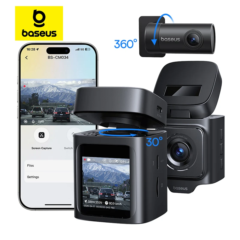 Baseus PrimeTrip VD1 3K Видеорегистратор Передняя и задняя HD-камера ночного видения Встроенный GPS Galileo 140FOV Поддержка 24H Парковочная автомобильная камера