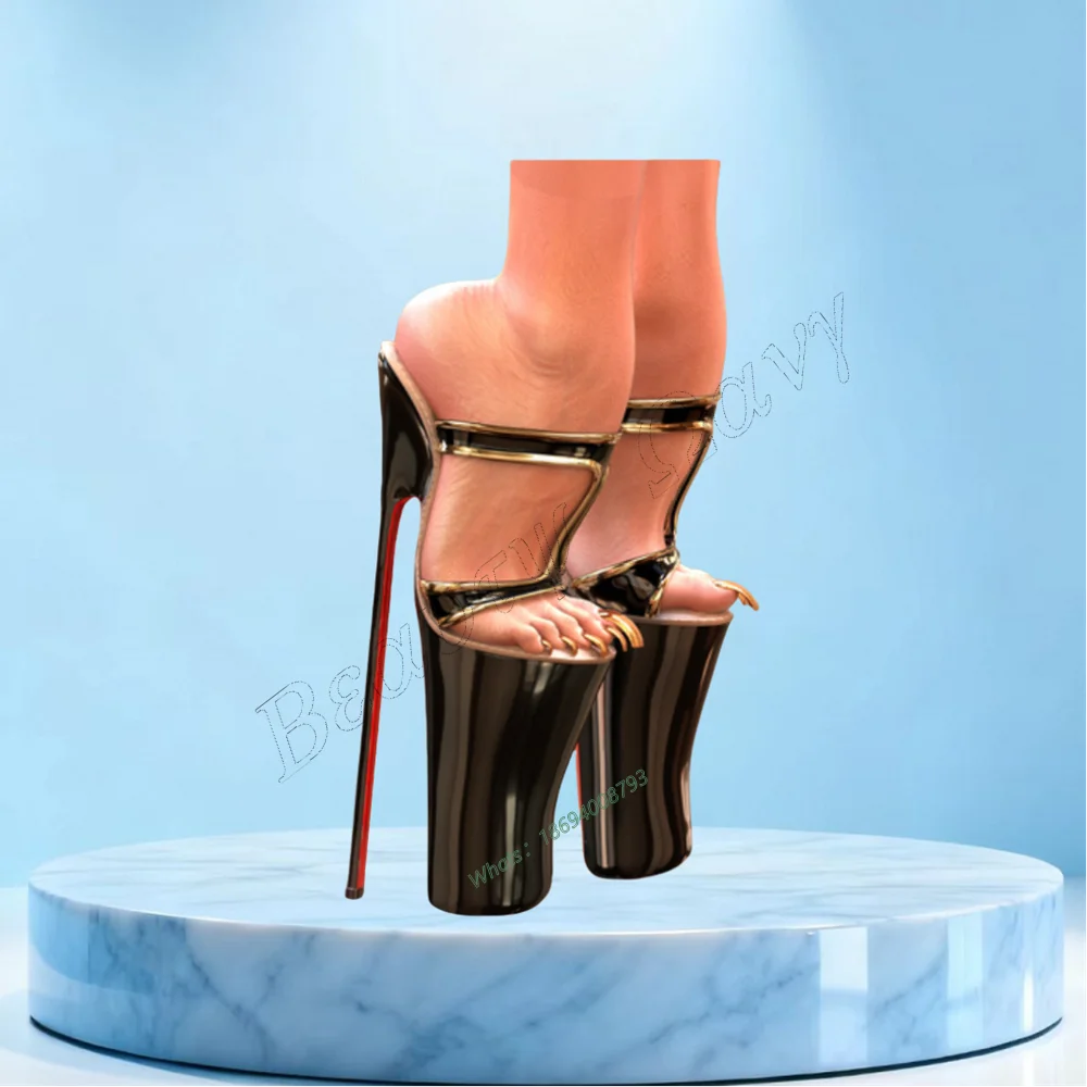 

Black Supper High Heel H Band Sandals Platform Gold Edge Thin High Spike High Heel Shoes Women Shoes New Zapatos Para Mujere