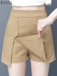2024 ZANZEA Summer Women Shorts Fashion Culottes Elastic High Waist Pantskirt Pockets Solid Color Casual Culotte Pant Streetwear