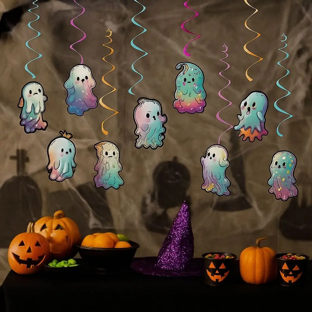 

Funny Colorful Halloween Ghost Banner Cute DIY Ghost Spiral Pendant Paper Ghost Ceiling Decoration Halloween Party Decor