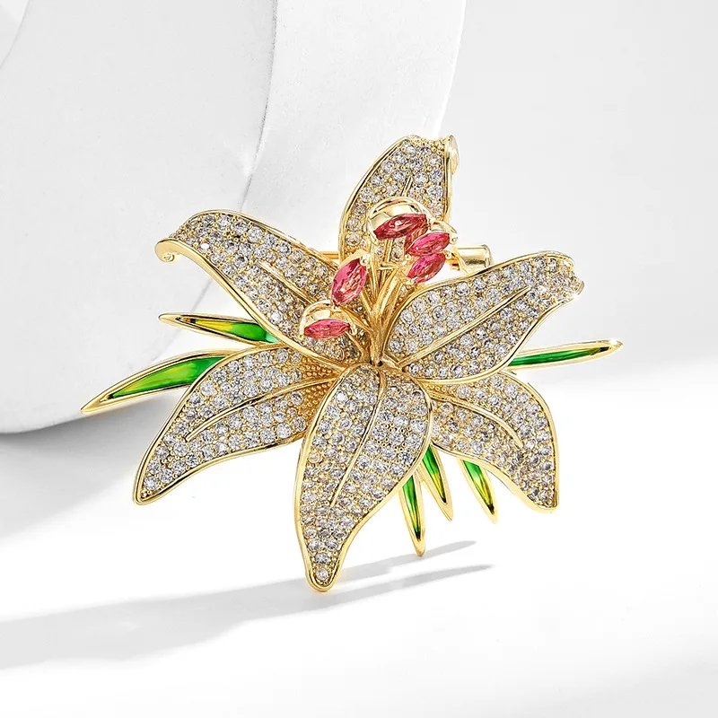 Fashionable Zircon Orchid Brooches Women Temperament Gorgeous Flower Brooch Pins Elegant Exquisite Coat Accessories Jewewllery