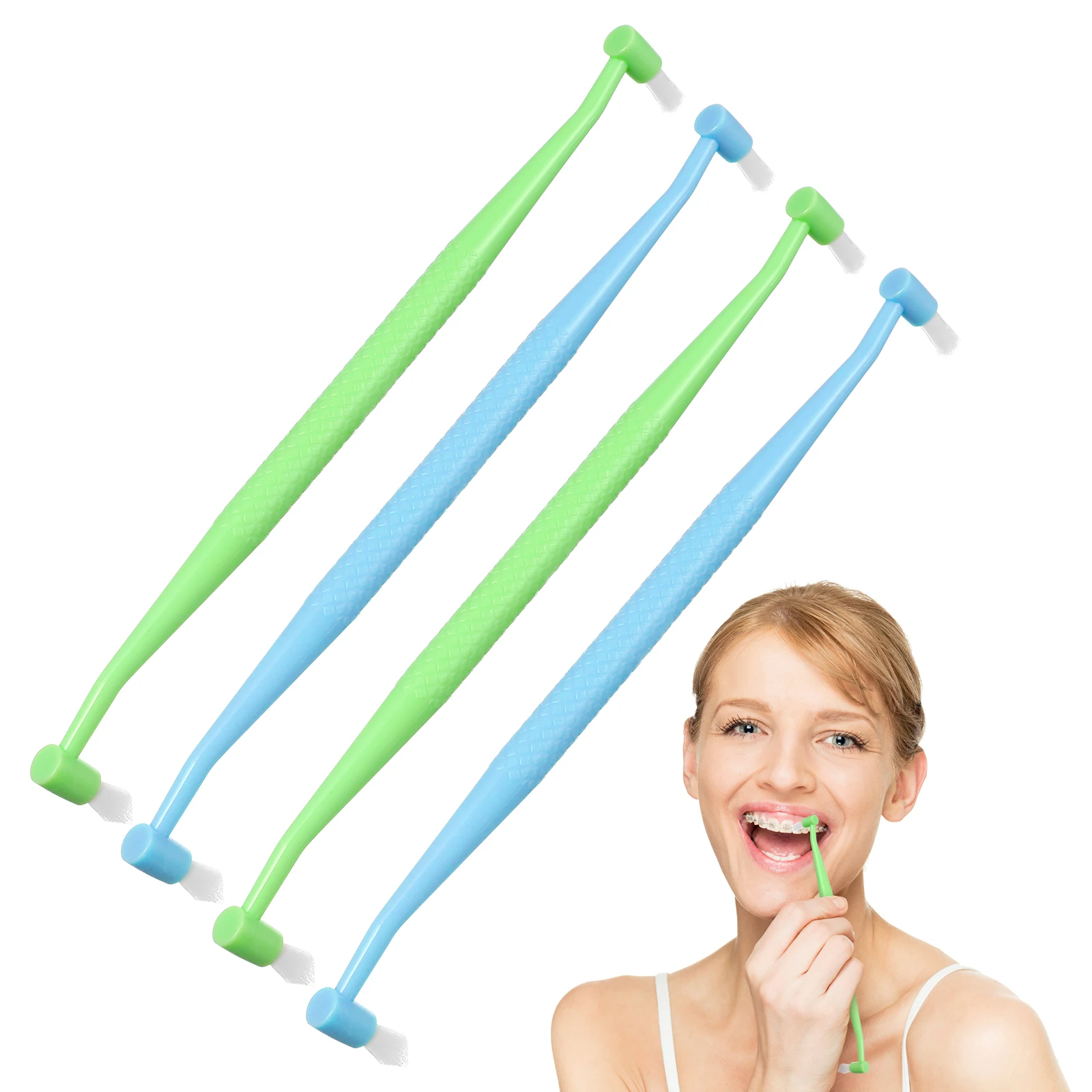 

8pcs Double Headed Toothbrush Dual Ended Extra Soft Braces Interspace Teeth Cleaning Ergonomic Handle Durable PP Bristle Travel