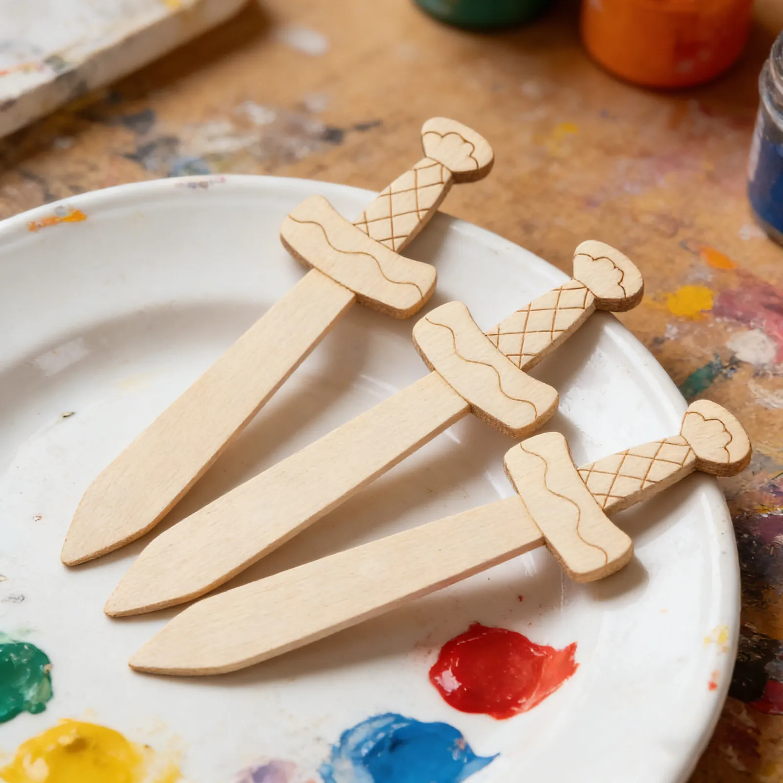 20Pcs Wooden Swords to Decorate Unfinished Wood Sword Craft Shapes for Birthday Party Classroom Family Bonding Creative Painting - view 2