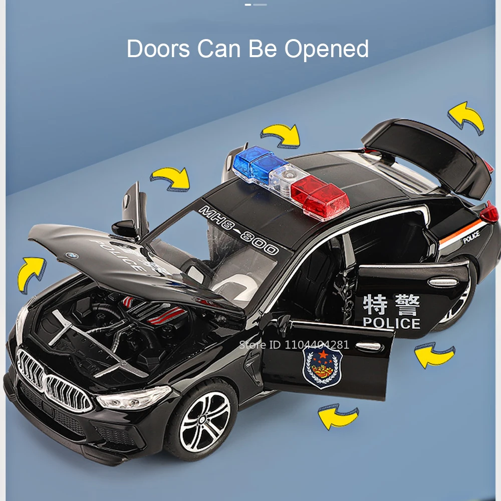 1:32 M8 M4 Alloy Police Car Diecast Model Toys 6 Doors Opened Sound Light Pull Back Miniature Vehices Favorite Collecting Models