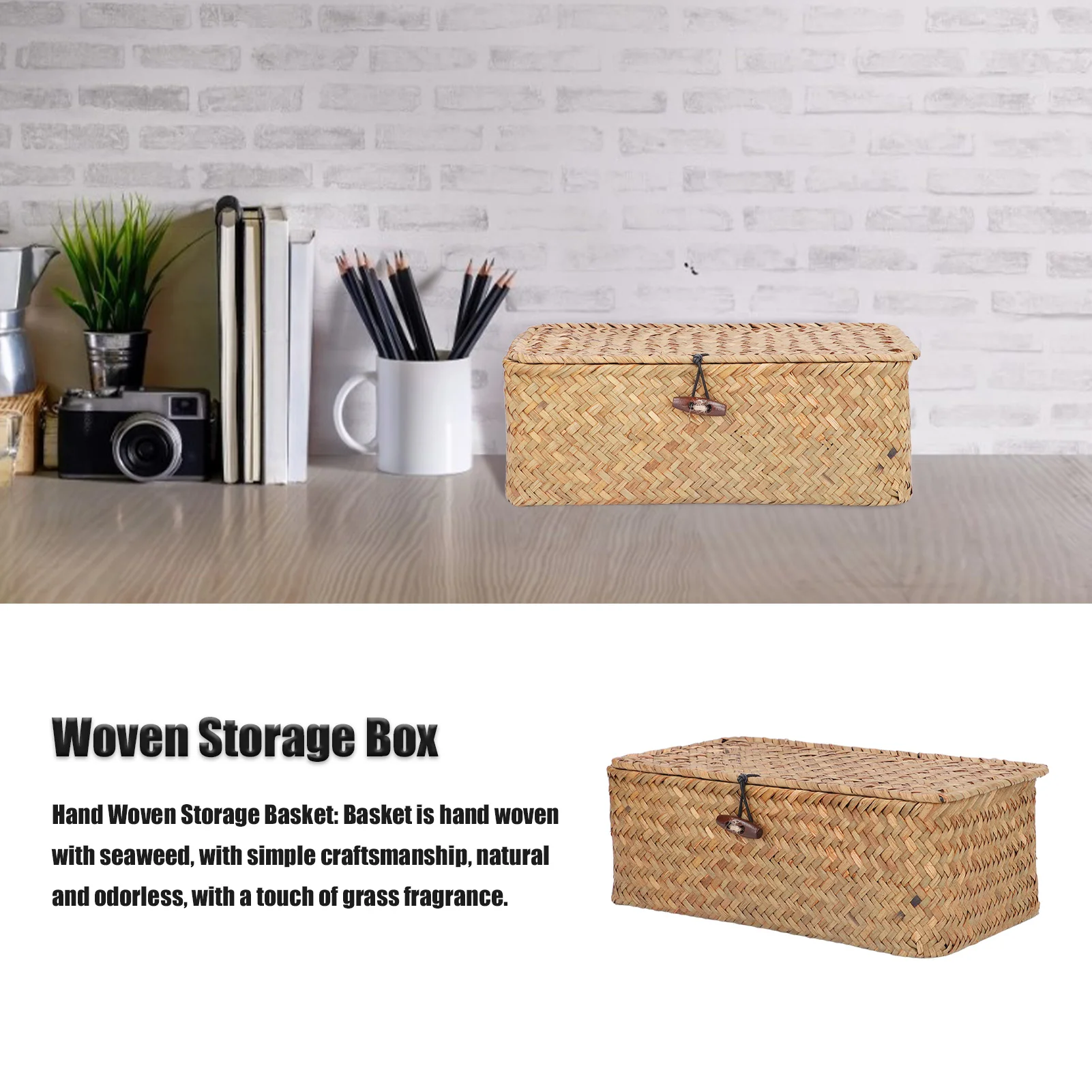 Natürlicher Seegras-Aufbewahrung skorb gewebte rechteckige Regal korb behälter mit Deckel Desktop-Organizer