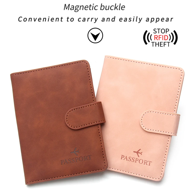 RFID Buckle Passport Cover PU Leather Man Women Travel Passport Holder With Credit Card Holder Case Wallet Protector Cover Case