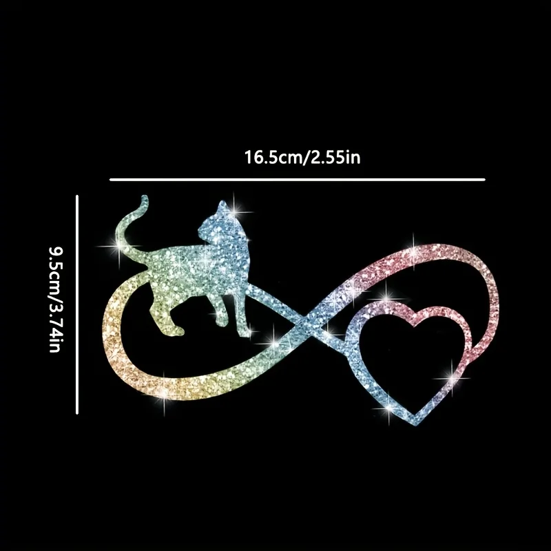 1Pc Rainbow Glitter Infinity Heart Cat Waterproof Vinyl Stickers Hide Scratches Decals For Car SUV Truck Laptop Water Bottle