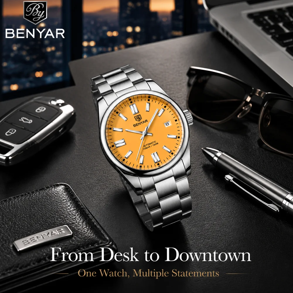 BENYAR Sports Men Mechanical Wristwatches Stainless Steel Automatic Watches Top Brand Luxury 10Bar Waterproof Watch for Men view 6