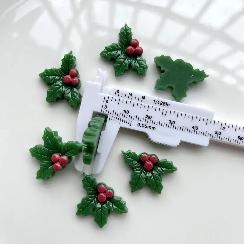 10pcs Resin Cute Christmas Holly Leaf Flat Back Cabochon Art Decoration Charm  resin flatback  25x19mm