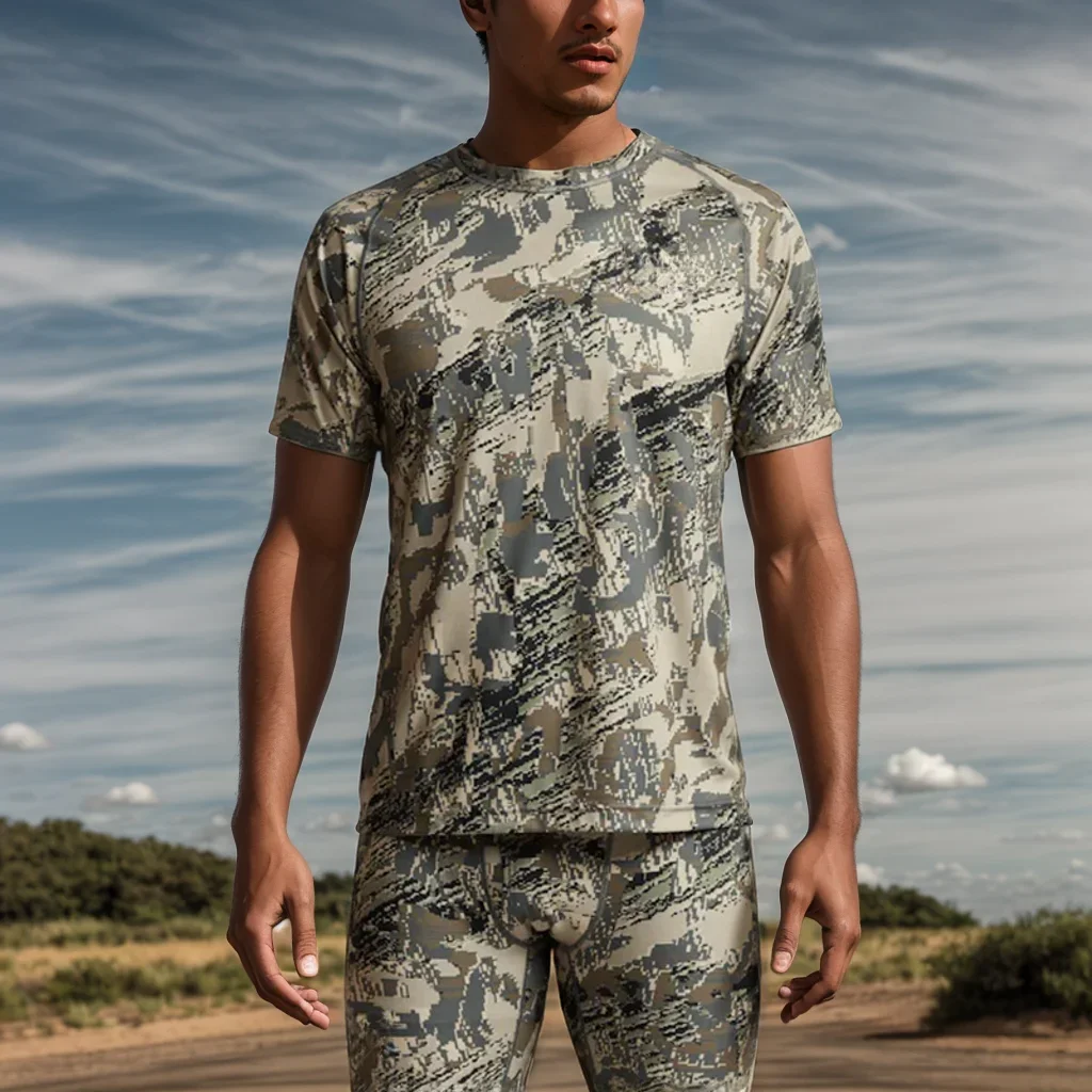 Custom high quality men's summer hunting Camo Short sleeve jogging fishing outdoor camo short sleeve T-shirt