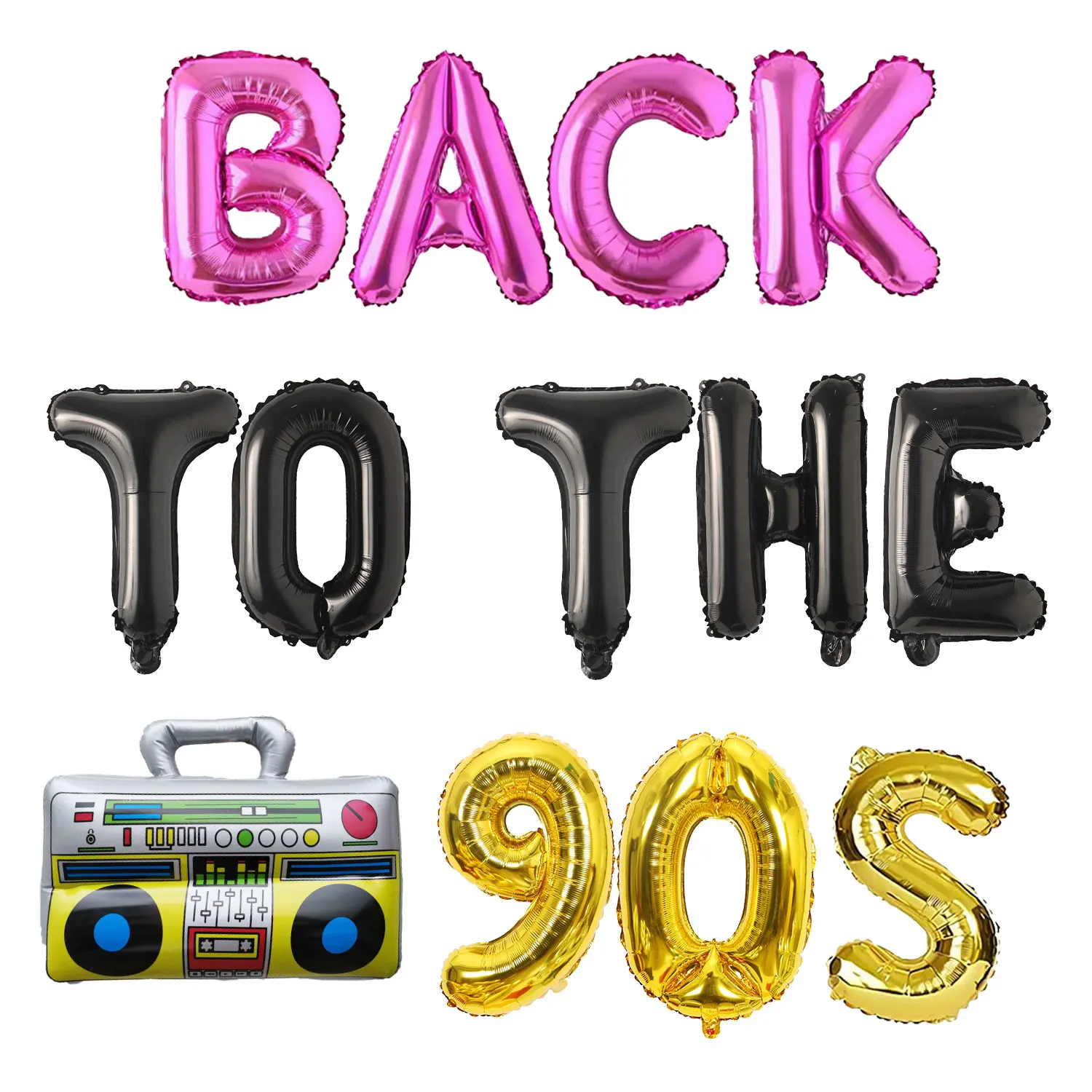 

Back To The 90s Balloons Banner Retro Radio Foil Balloon 90s Party Supplies for Rock Punk Dance Disco Adult Birthday Decoration