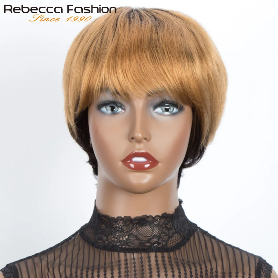 

Парик из 100% натуральных волос Rebecca Ombre Honey Blonde, светлый, с челкой, для женщин, короткий, прямой, из волос Remy.