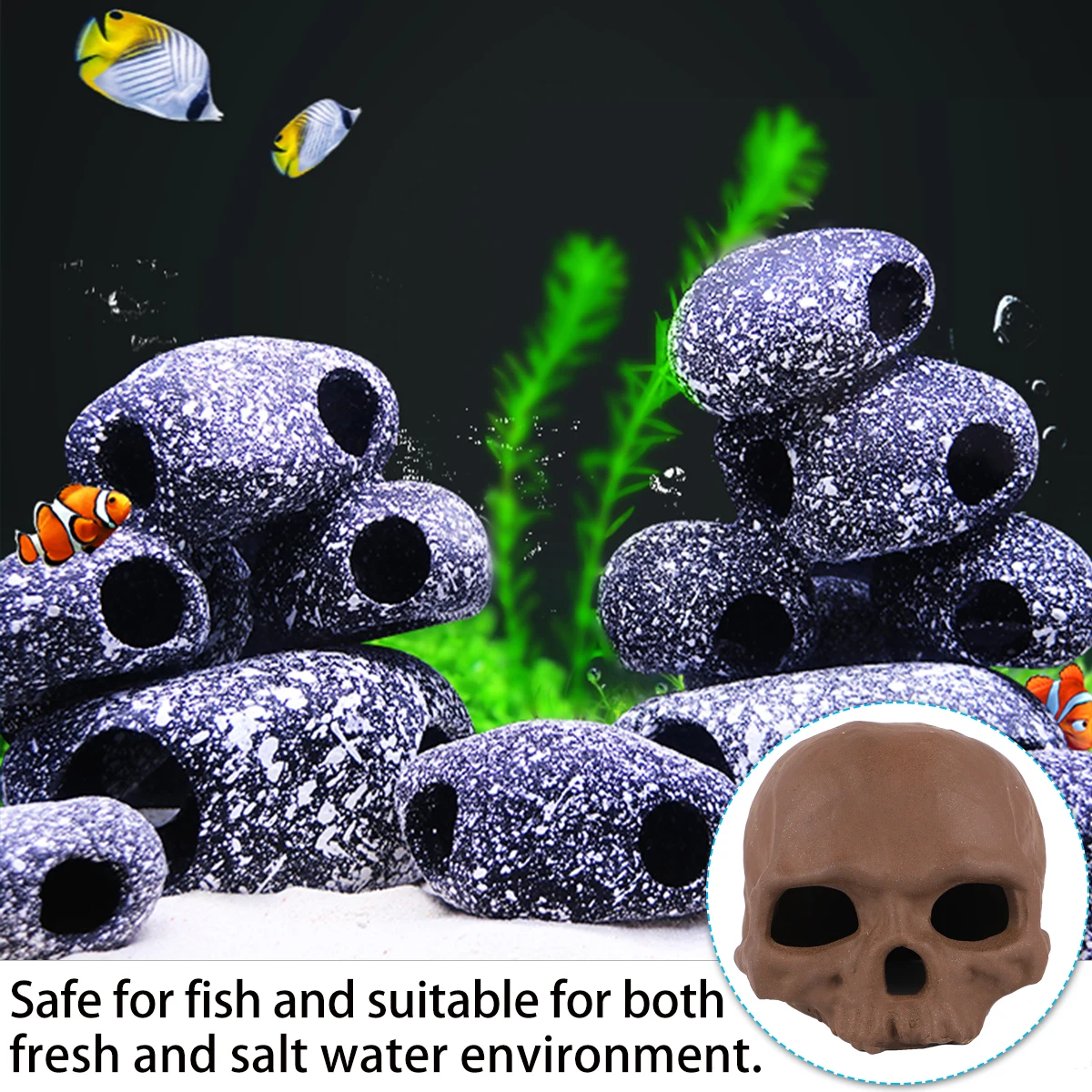 

Skull Pottery Aquarium Ornament Retro Style Fish Tank Decor Artificial Skull Craft Natural Underwater Decoration
