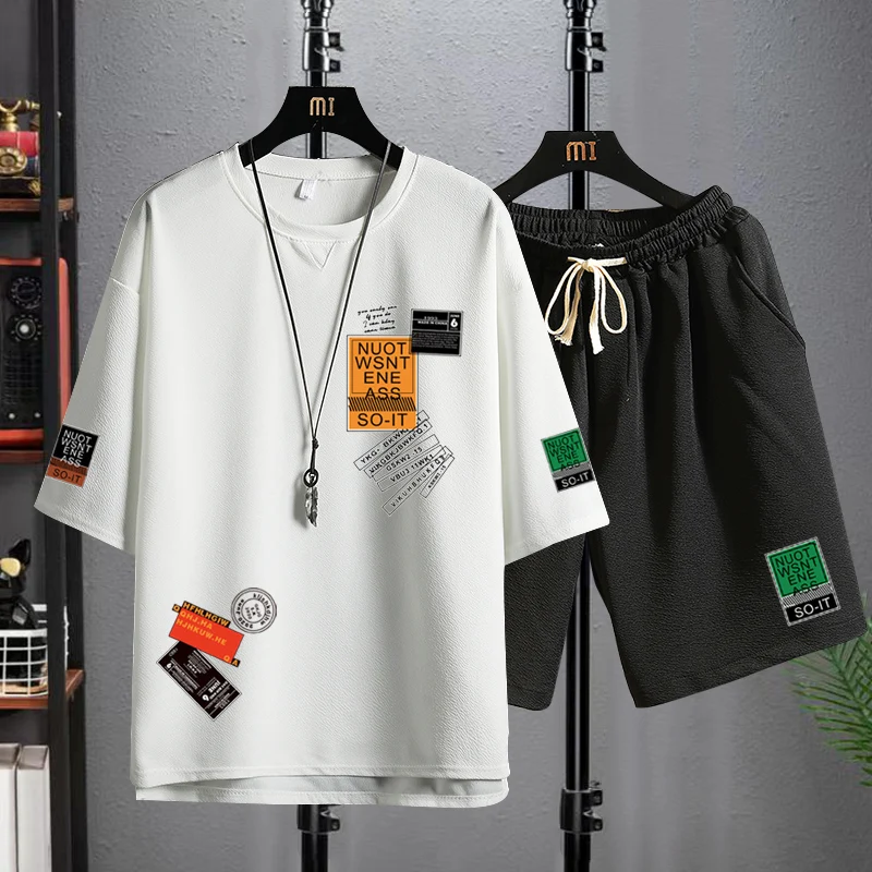 

Крутой мужской комплект спортивной одежды ort Sve Qui Dry, свободная летняя футболка и orts, комбинированный молодежный повседневный костюм, ансамбль