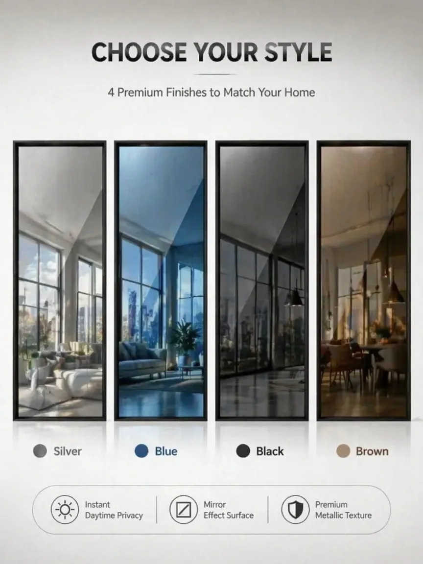 Summer Heat Block Window Film Self Adhesive One Way Mirror UV Sun Block Heat Control for Home Office Glass Door