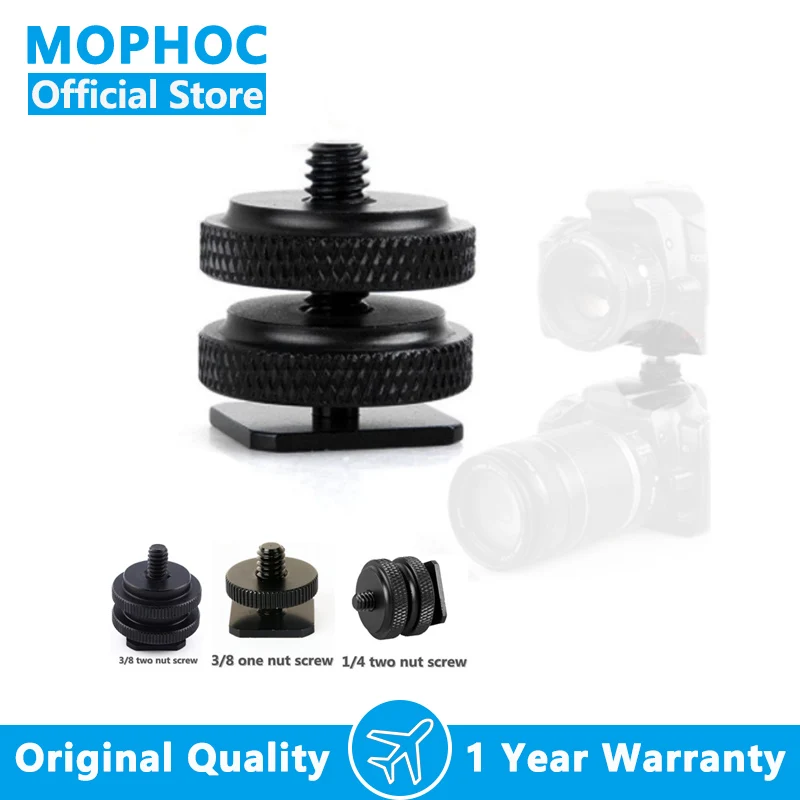 

Professional 1/4" 3/8" Dual Nuts Tripod Mount Screw Black to Flash Hot Shoe Adapter Stand for Camera Studio Accessory