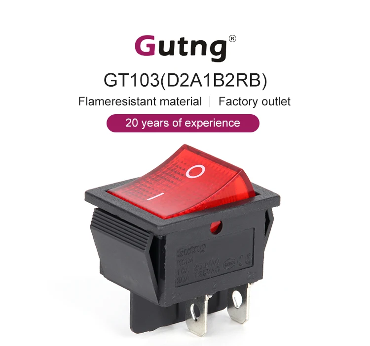 2 Stück KCD4 Wippschalter, robust, AC 20 A/125 V, 16 A/250 V, Ein-Aus-DPST, 4-polig, mit rot beleuchtetem 220 V-Kippschalter für Elektrogeräte – Detail 1