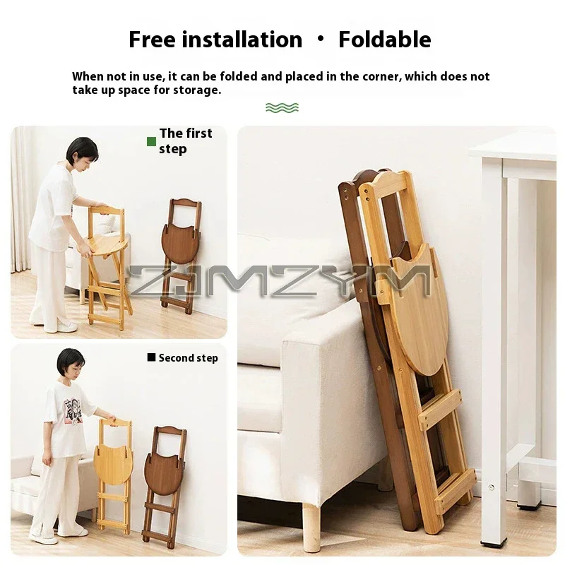 Bar Chair Portable High Bamboo Foldable Counter Stool Space Saving With Backrest Sgabello Cucina Kitchen Furniture Bar Stools - Image 3