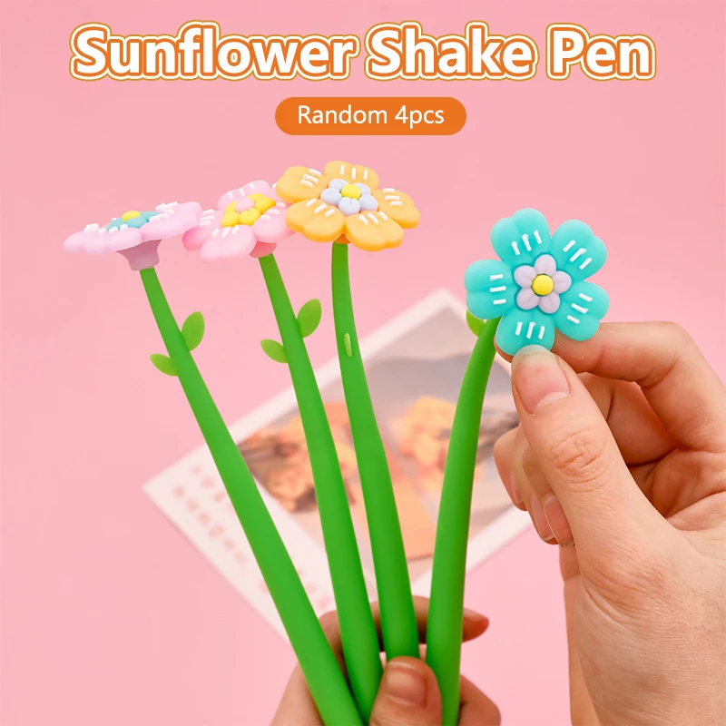 

4Pcs Creative Cute Simulation Plant Flower Soft Silicone Gel Pen Small Flower Silicone Rocking Pen Fashion Signature Pen