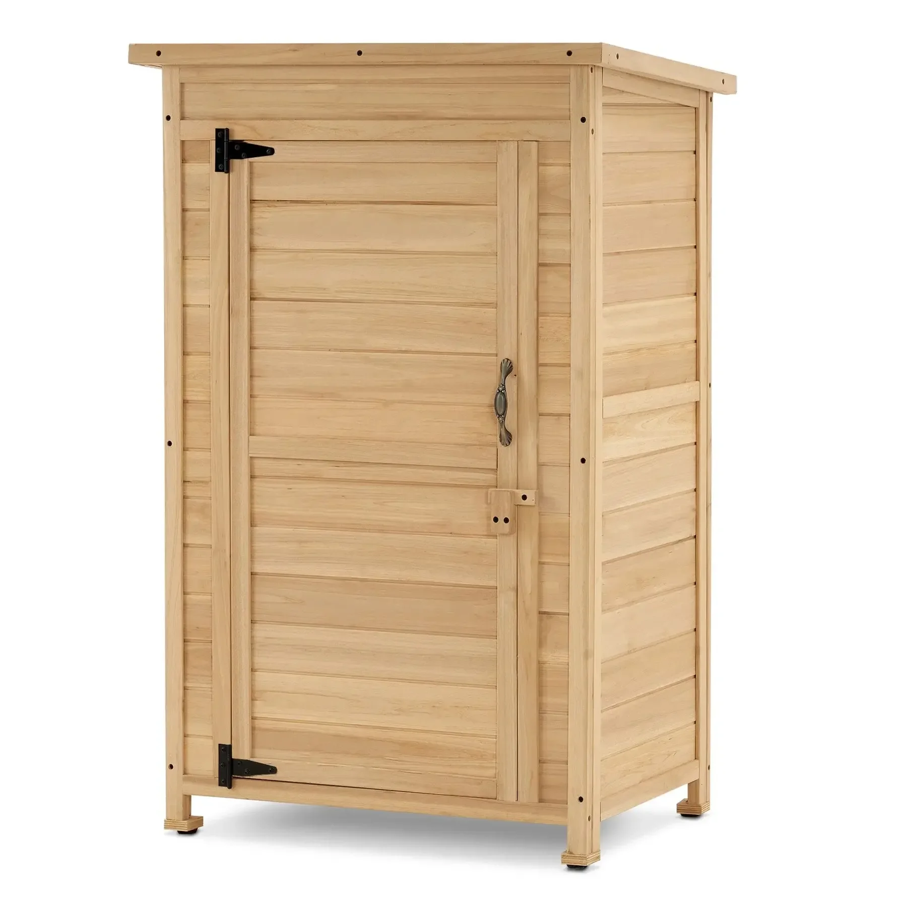 

2026 flat pack lockable small waterproof cedar timber wooden balcony backyard patio garden tool shed outdoor storage cabinet
