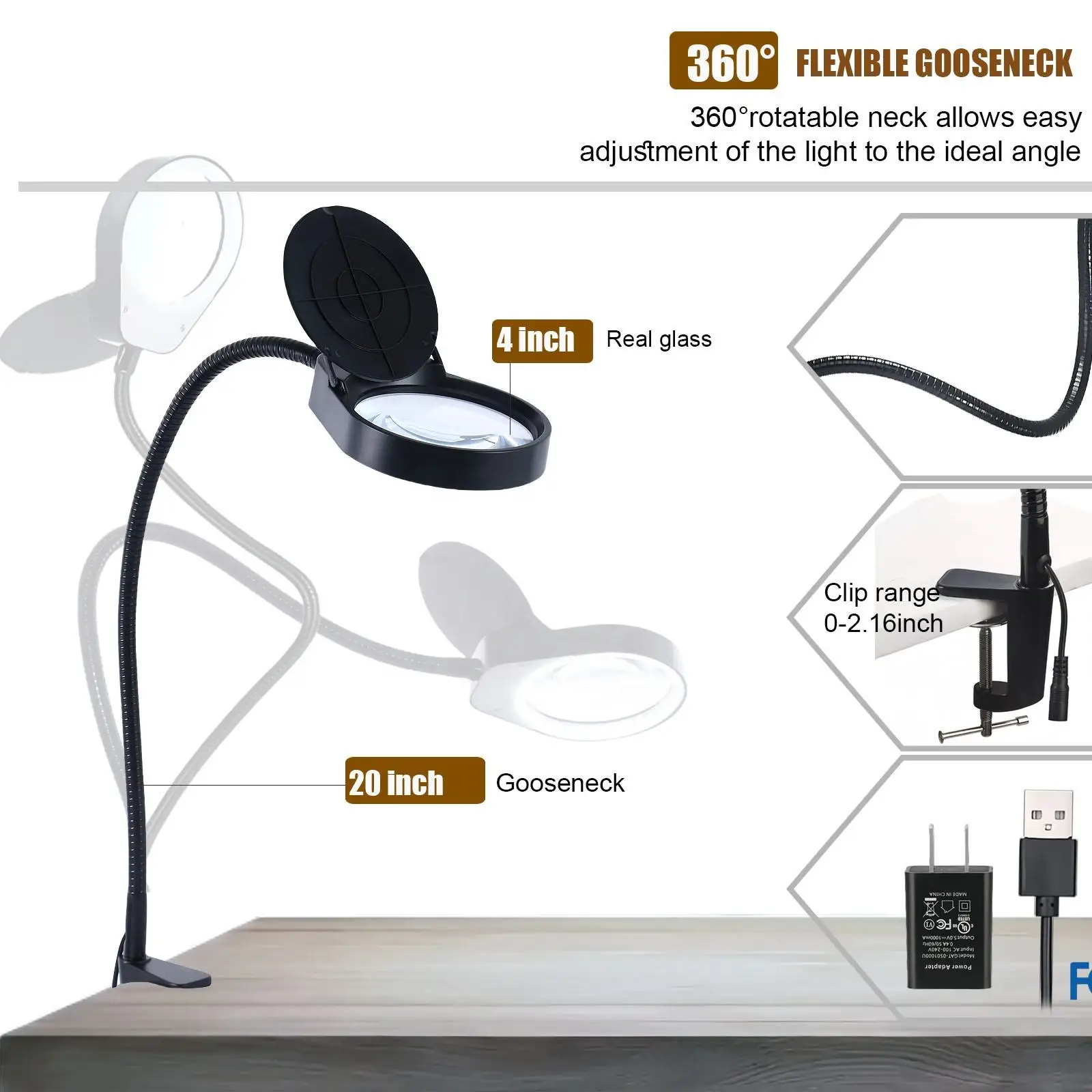 5x lupa lâmpada de mesa led lupa 8x15x lupa mesa braçadeira lâmpada vidro real para leitura, solda, reparo, closework