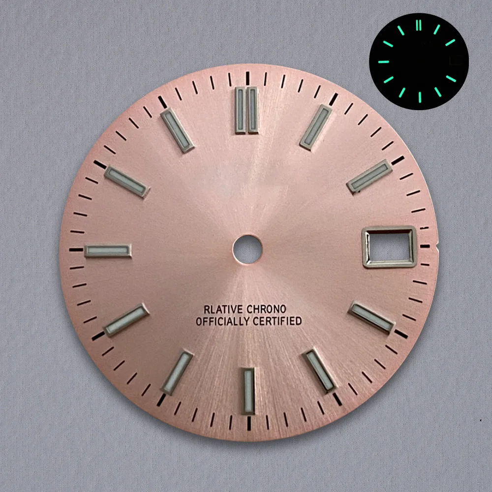 28.5 مللي متر S شعار أشعة الشمس الهاتفي صالح NH35/NH36/4R/7S اليابان حركة الأخضر مضيئة ساعة عالية الجودة تعديل الملحقات