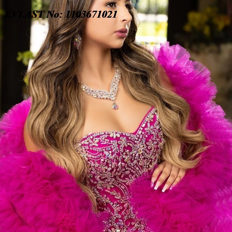 Evolt personalizado rosa vermelho vestido de baile quinceanera vestido applique frisado diamante babados doce 16 vestidos de xv 15 anos sq184