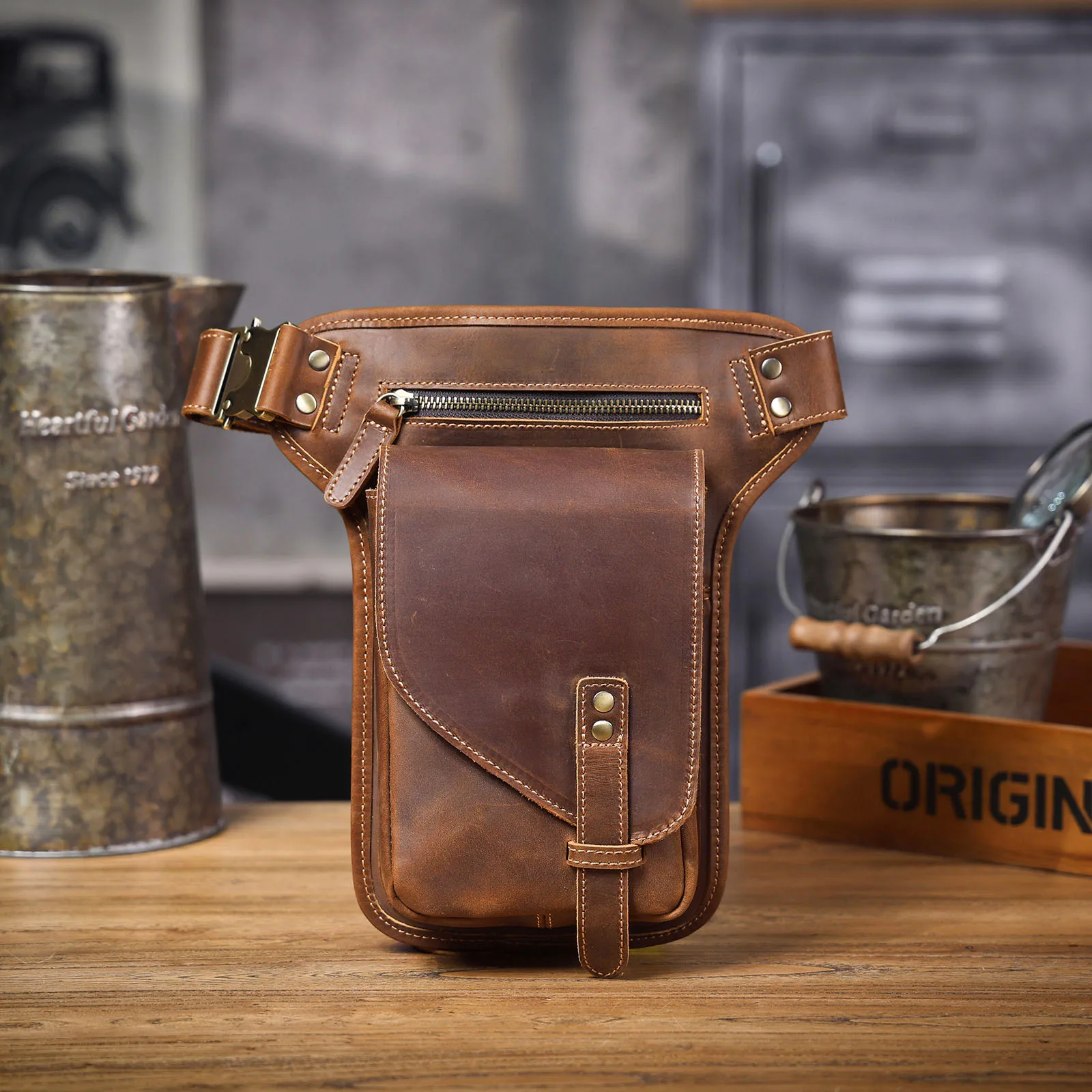 Vintage Men's Genuine Leather Waist Bag Casual Shoulder Bags Top