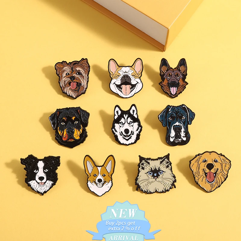 Corgi Dog Border Collie French Bulldog Husky German Shepherd Dog Head Enamel Pin Cartoon Pet Dog Brooch Lapel Badge Jewelry Gift