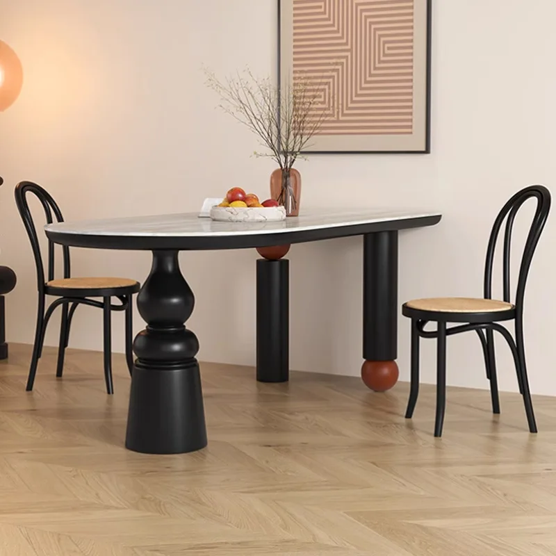 French retro style rock slab dining table solid wood household small rectangular high-end designer cream style dining table