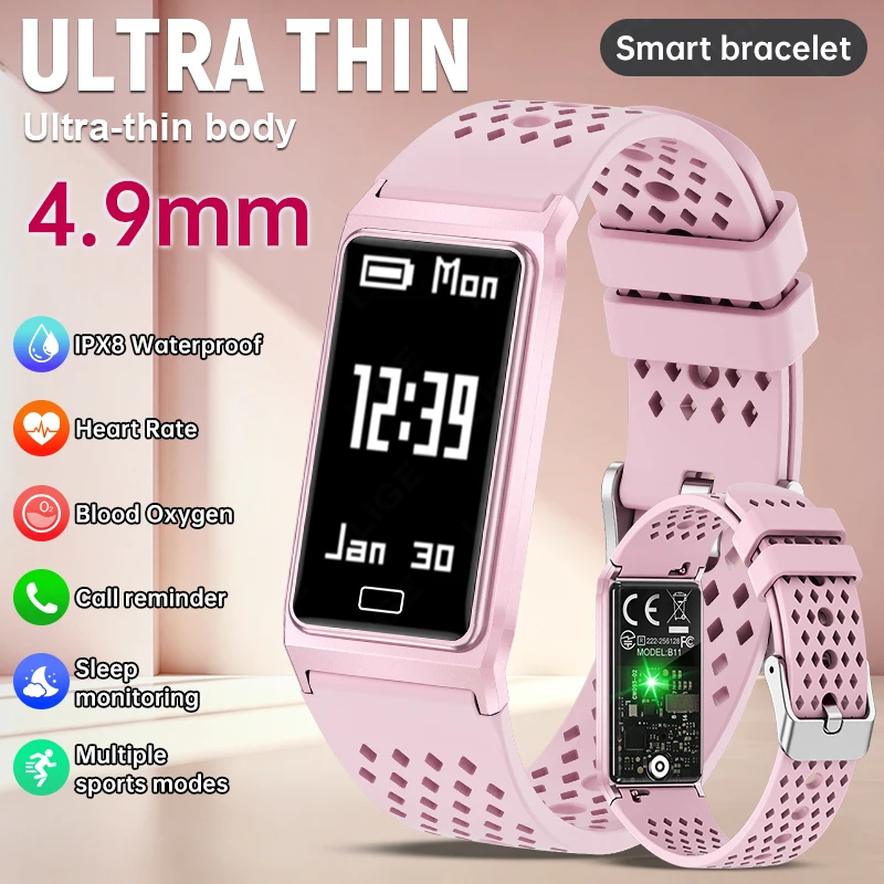 Women Smart Bracelet 4.9mm Ultra-thin Body IPX8 Waterproof Fitness Band Heart Rate Sleep Tracking Call Reminder Smart Watch Men