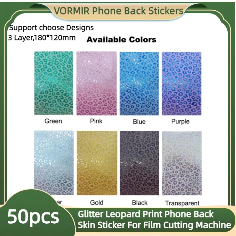 

VORMIR 50pcs Lepard Glitter Shiny Phone Back Skin Sticker Sheets Custom Rear Decorate For Screen Protector Film Cutting Machine