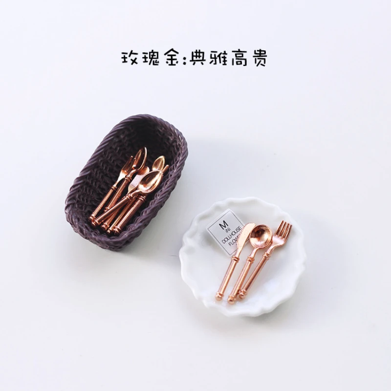 Ob11 Dolls House Kitchen Accessories Mini Knife and Fork Spoon Miniature Items Western Tableware Storage Baskets Dollhouse Toys