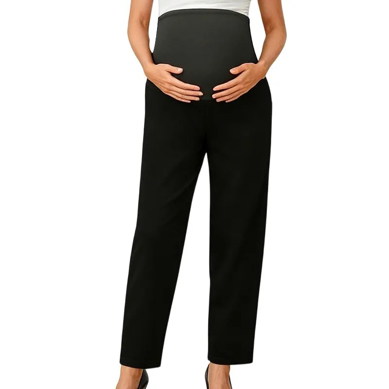 Maternity Casual Pants Versatile Commuter Wear High Stretch Skin Friendly Trousers Black High Waisted Pregnant Women Pants S-XL