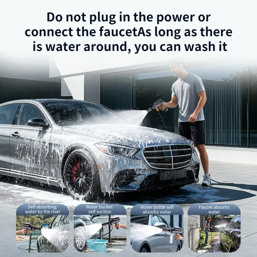 Foldable Electric High Pressure Wireless Car Washer Water Gun 1.71Mpa Self Priming Sustain 4000mAh For Auto Home Garden Cleaning view 5