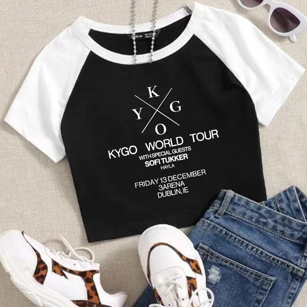 

Kygo World Tour 2024 Crop Tops T-Shirt Women Girls Fashion O-Neck Short Sleeves Fans Gift Tops