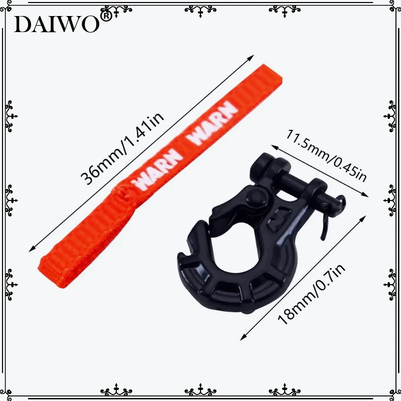 Rc Car Winch Hook with Winch Pull Strap Tags Decoration for 1/10 Rc Crawler Car Axial Scx10 Traxxas Trx4 Rc4wd Rgt Yikong Parts