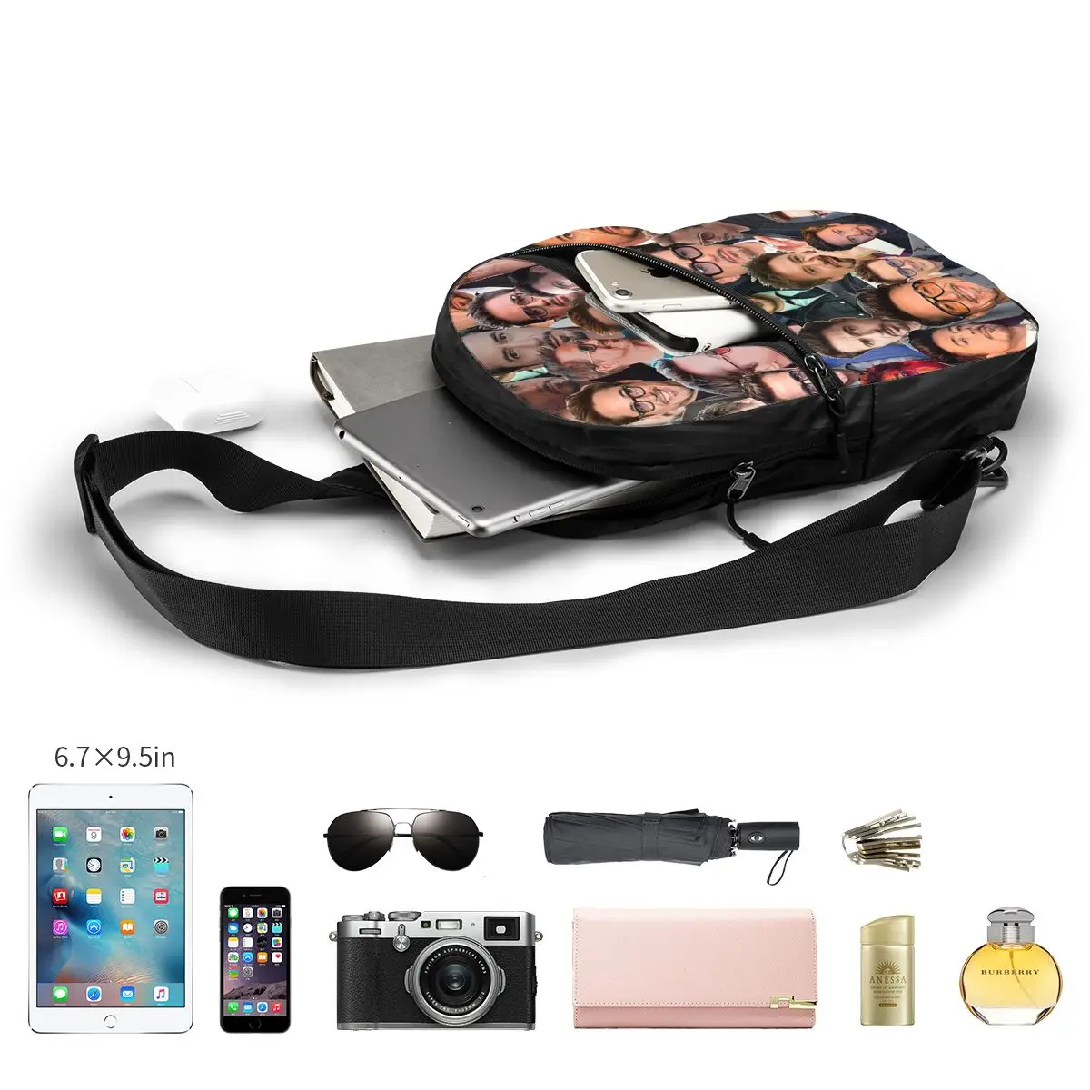 Robert Downey Jr. Photo Collage Chest Bag Men Sling Crossbody Backpack Chest Bag Travel Hiking Daypack Shoulder Bag