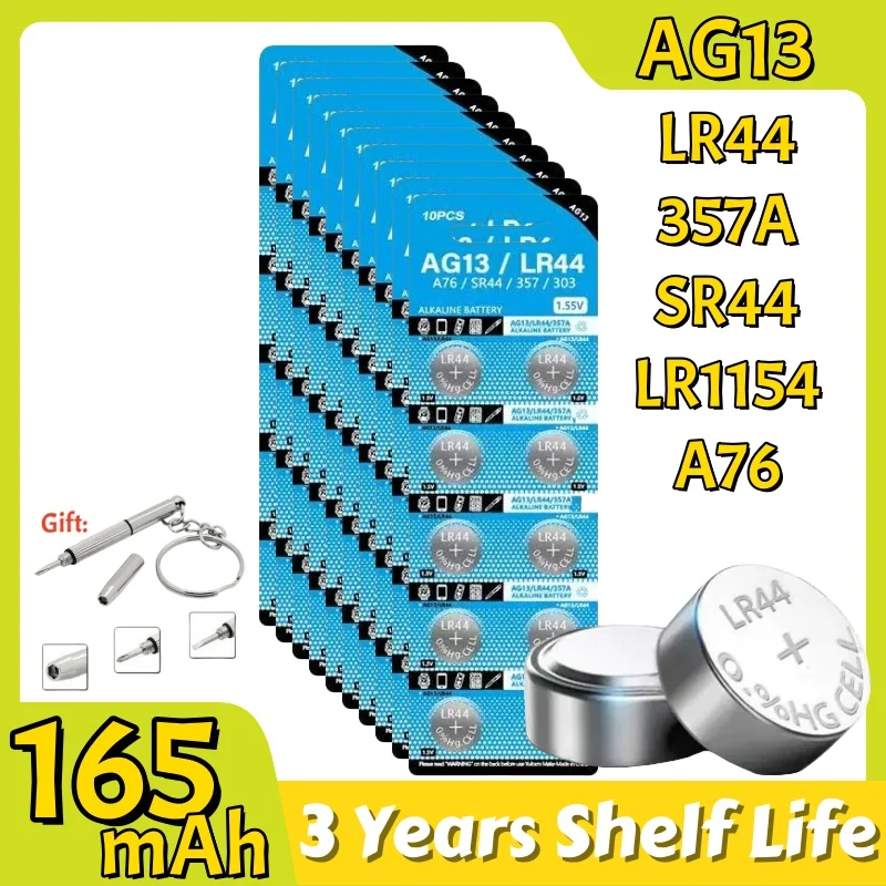 2-100PCS LR44 AG13 Button Cell Battery 1.5V 357A SR44 LR1154 Button Coin RW82 SR1154 SP76 Batteries for Watch Toys Remote