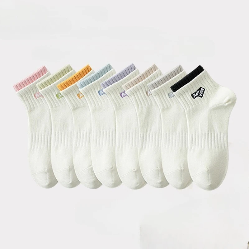 

8 pairs of women's spring summer new mid-term trendy sports socks antibacterial sweat absorbing odor proof casual socks