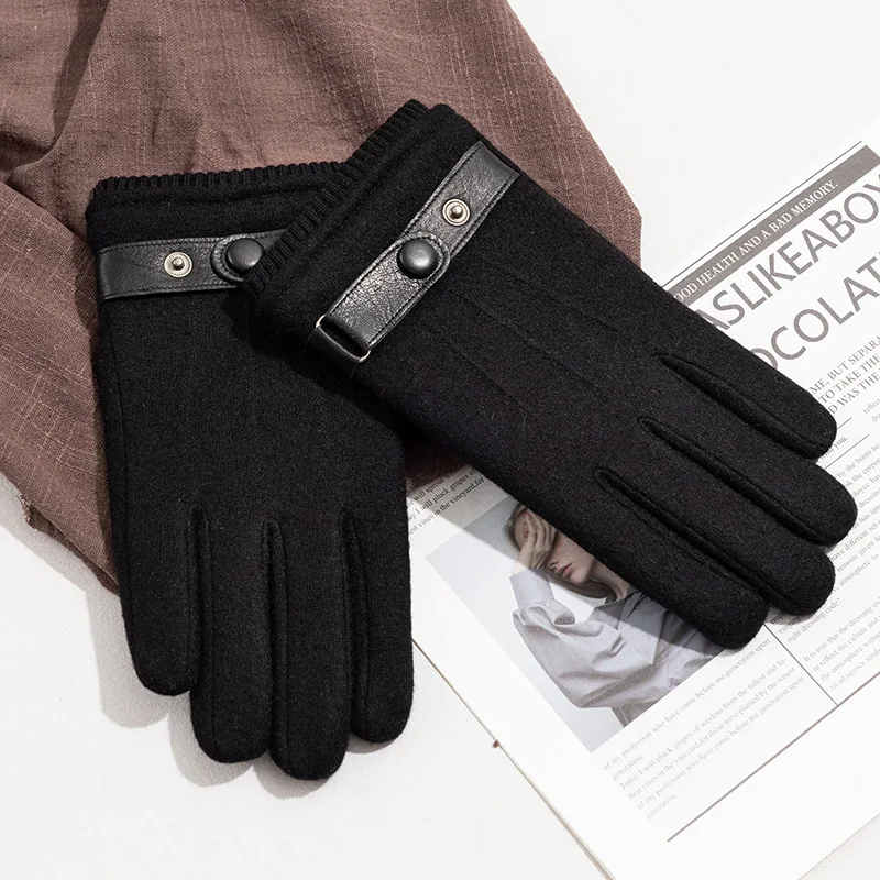 Winter Men's Gloves Keep Warm Windproof Driving Guantes Thick Cashmere Anti Slip Outdoor Male Gloves Black Grey