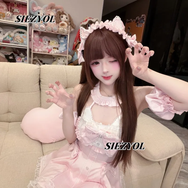 Original Lace Bow Neck Plaid Short Dress Japanese Sweet Girls Off-shoulder High Waist Slimming Sling Dress and Shorts Set