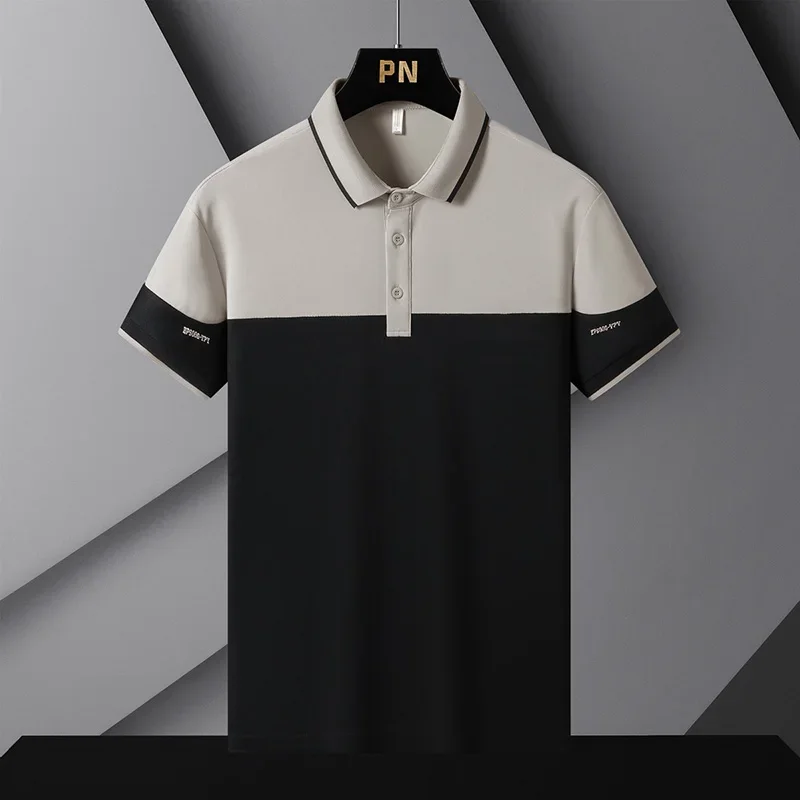 Korea Style 2024 Brand Fashion Polo Shirts Short Sleeve Men\'s Patchwork Summer Polyester Breathable Tops Tee Oversize 4XL