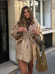 Manteau une pièce en fourrure épaisse avec ceinture pour femme, streetwear chic pour femme, vestes à boutons respirants, revers de luxe, été 2024